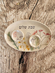 Ceramic Shabbat candle holder set Hebrew